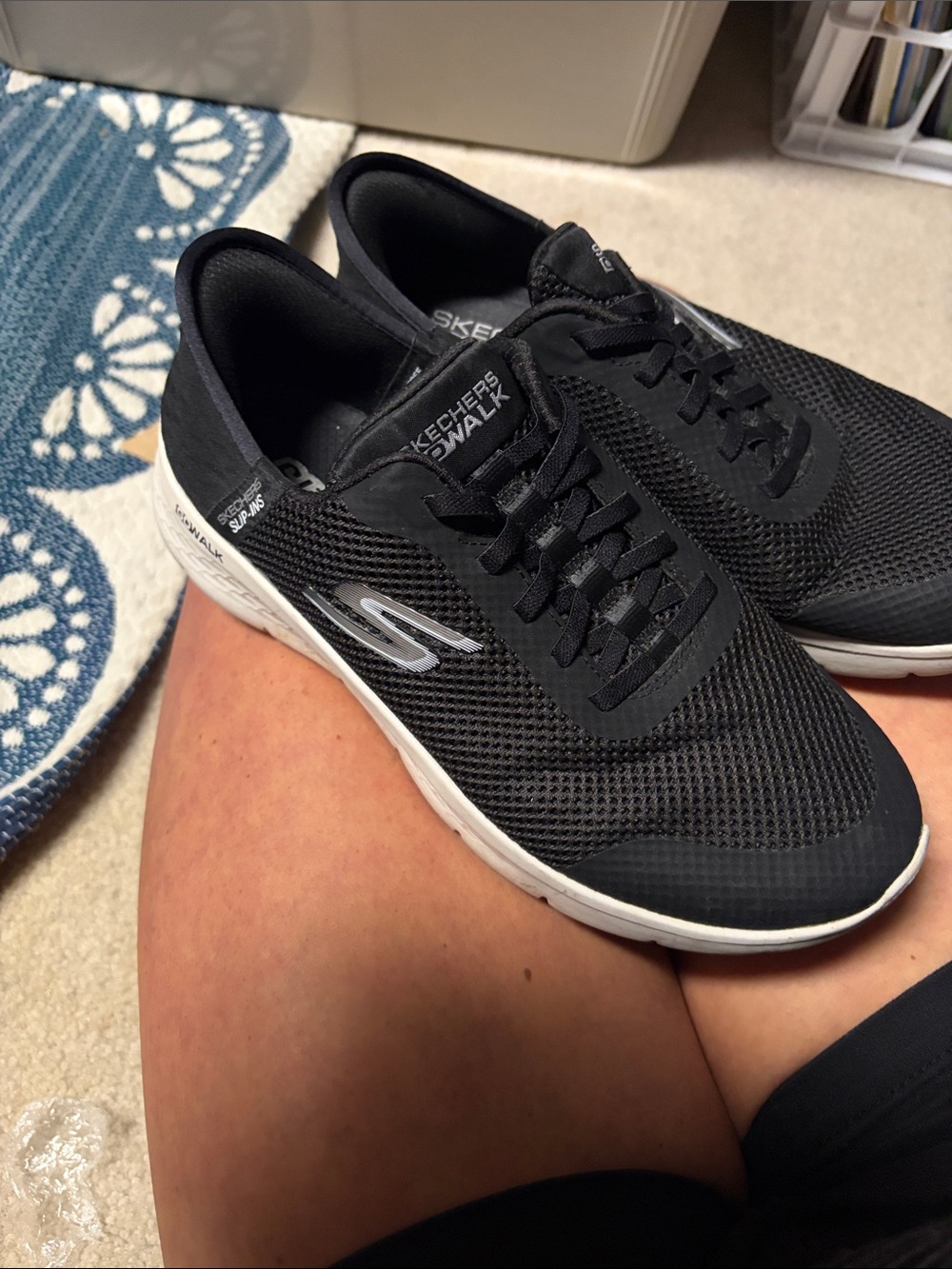 Skechers Men’s Black Athletic Slip-On Lace-Up Walk Shoes